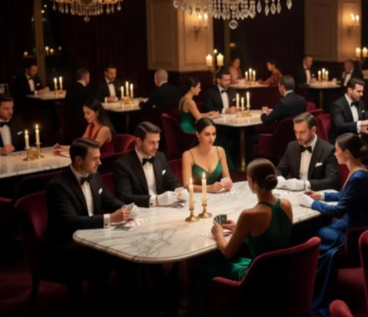 Elegantní kasino lounge v restauraci Vecer Niklub s ruletovým a pokerovým stolem v tlumeném světle