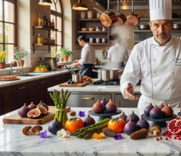 Šéfkuchař Vecer Niklub připravuje sezónní menu v elegantní kuchyni.
