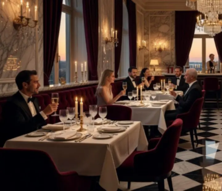 Editorialová kompozice talířů fine diningu v intimním osvětlení Vecer Niklub
