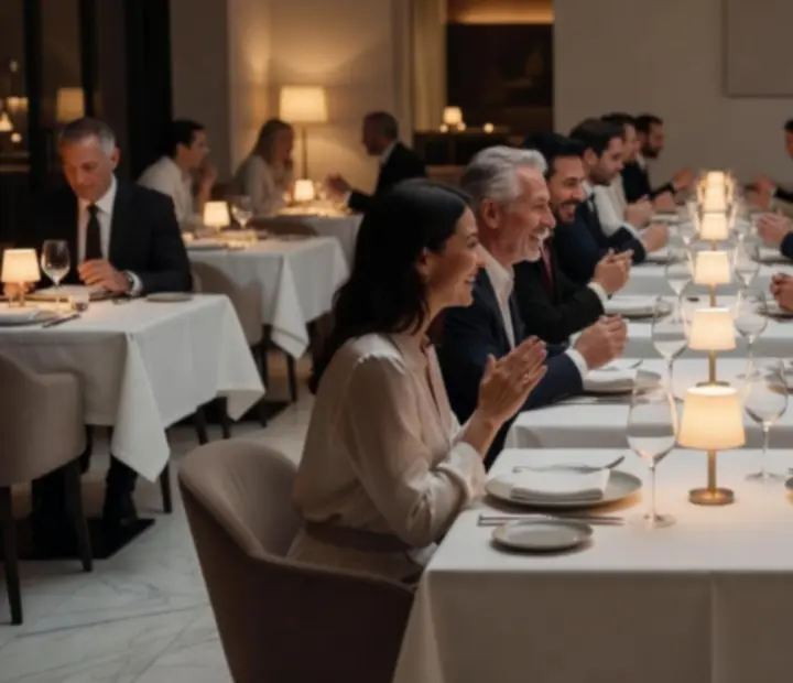 Luxusní atmosféra restaurace Vecer Niklub s intimním osvětlením a hosty