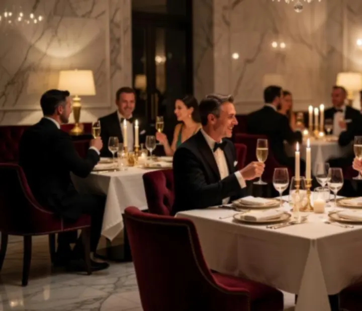 Luxusní interiér restaurace připravený na slavnostní oslavu