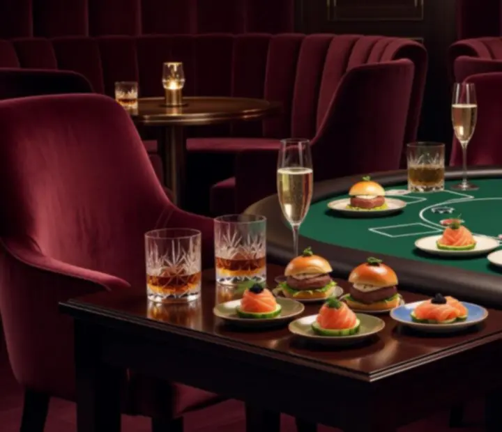 Výběr snacků a drobných delikates u pokerového stolu