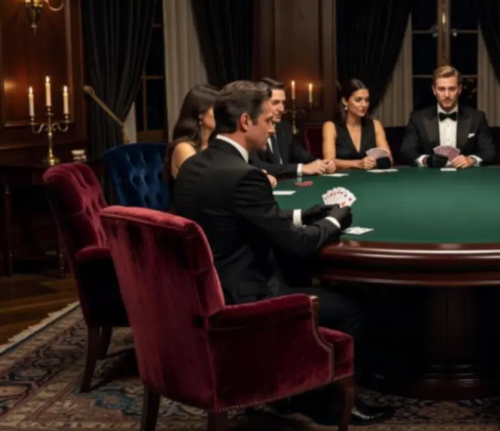 Poker lounge Vecer Niklub s elegantním stolem a večerním osvětlením